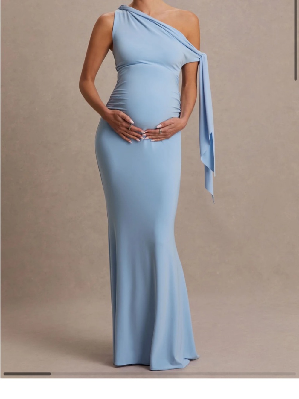 Asymmetric One-Shoulder Maternity Maxi Dress in Light Blue